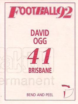 1992 Select AFL Stickers #41 David Ogg Back